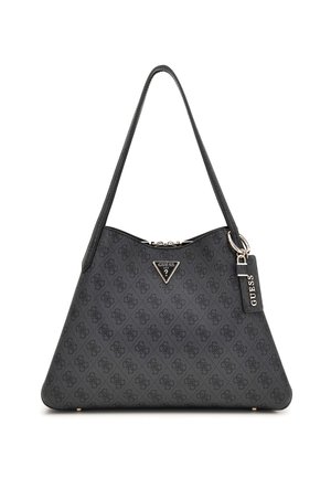 Borsa a tracolla nera trapuntata con un logo triangolare e dettagli in metallo. Dotata di una sola tracolla e di una chiusura con zip per garantire la sicurezza dei contenuti.