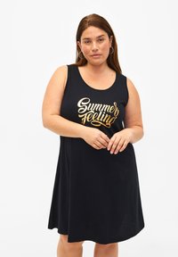 Zizzi ÄRMELLOSES MIT A-LINIE - Obleka iz džersija - black w summer