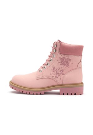 Ed Hardy, WOMENS WORKER BOOT - WILD ROSES - Lace-up ankle boots - pink