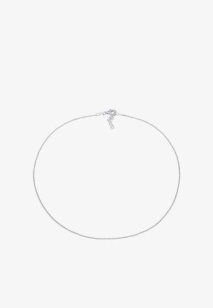 Ezüst láncnyaklánc finom, kerek láncszemes kialakítással, lobsterszerű csattal és hosszabbító lánccal az állítható hosszúság érdekében.