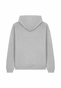 Felpa grigia con cappuccio aderente, polsini e orlo a costine. Realizzata in un materiale morbido con una texture liscia, presenta un design semplice e classico.