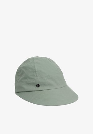 Grüne Schirmmütze mit runder Krone, kurzem steifen Schirm und gestickten Details. Verfügt über einen schwarzen Logo-Akzent an der Seite. Hergestellt aus leichtem Stoff.