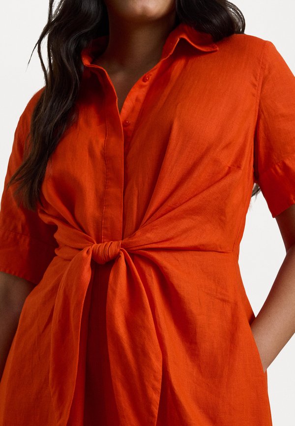 TIE FRONT LINEN SHIRTDRESS - Shirt dress - orange4
