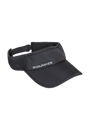 Black sports visor cap with curved brim and mesh sides, featuring the word "ENDURANCE" in white on the front panel.
