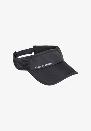 Casquette visière de sport noire avec une visière courbée et des côtés en mesh, arborant le mot "ENDURANCE" en blanc sur le panneau avant.