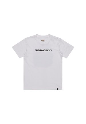 Witte katoenen t-shirt met een ronde hals, voorzien van een zwart "DCSHOECO." logo op de borst. Korte mouwen en een normale pasvorm.
