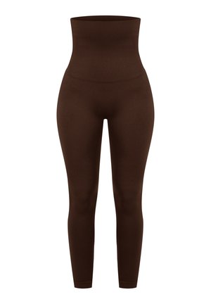 Hoge taille, naadloze leggings in een uniforme donkerbruine kleur. Gemaakt van een gladde, rekbare stof met een aansluitend ontwerp.