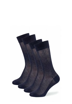 Quattro paia di calzini neri semi-trasparenti, corti, disposti uno accanto all'altro su sfondo bianco.