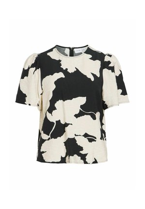 VILA, SHORT SLEEVED TOP VISASKIA ROUND NECK - Blouse - black