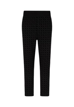 Zwarte met patronen versierde broek met een textuurdesign. Bevat een soepele elastische tailleband en taps toelopende pijpen, gemaakt van zachte stof.