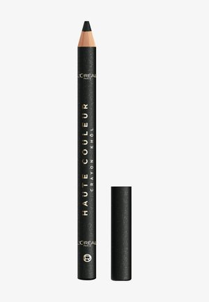 Crayon eye-liner noir avec embout en bois, finition mate, comportant un texte doré pour la marque. Le capuchon est également noir et au design élégant.
