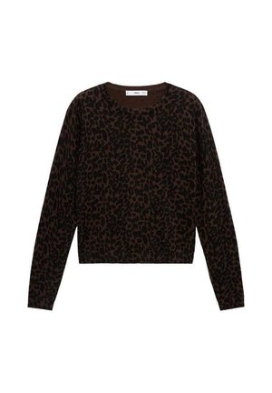 Sudadera de estampado de leopardo marrón con mangas largas, cuello redondo y un dobladillo corto, confeccionada en una tela suave para mayor comodidad.