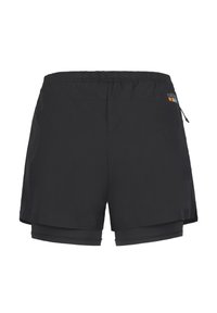 Pantaloni sportivi neri con vita elastica, fodera interna e tasche laterali. Comprendono un piccolo logo dettagliato in più colori.