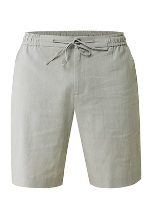 Lichtgrijze linnen shorts met een elastische tailleband en een koord. Bevat twee zijzakken en heeft een rechte pasvorm, die ademend comfort biedt.