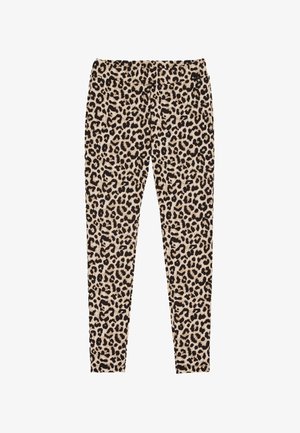 Tigerové legíny s potlačou v béžovej a čiernej farbe, s elastickým materiálom a pásom pre pohodlie a vhodné nosenie.