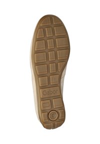Schoenzool van het merk Gabor, vervaardigd uit rubber, met een gestructureerd, patroonachtig gripoppervlak in bruin, voorzien van een cirkelvormig accent en logo-detail.