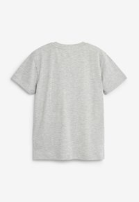 T-shirt à manches courtes en coton gris clair, avec un col rond et une texture lisse sans motifs ni accents visibles.