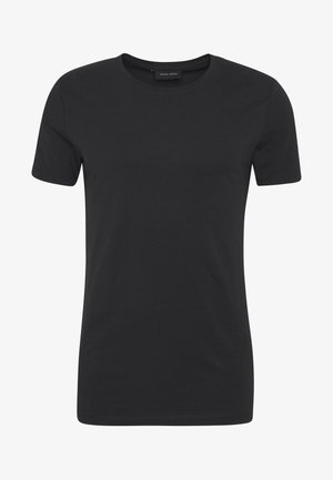 Zwarte katoenen t-shirt met een ronde hals, korte mouwen en een reguliere pasvorm. Kenmerkt zich door een gladde textuur en een minimalistisch ontwerp.