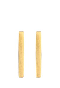 Orecchini color oro con finitura liscia e opaca e design rettangolare e lineare. Presentano uno stile minimalista con bordi puliti.