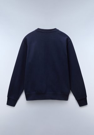 Dunkelblaue Sweatshirt mit Rundhalsausschnitt, gerippten Bündchen und Saum. Weiche Textur, lockere Passform und keine sichtbaren Logos oder Verzierungen.
