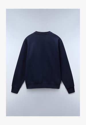 Dunkelblaue Sweatshirt mit Rundhalsausschnitt, gerippten Bündchen und Saum. Weiche Textur, lockere Passform und keine sichtbaren Logos oder Verzierungen.