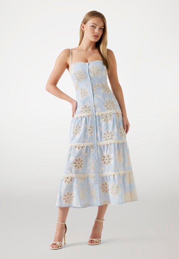 BESTICKTES MIT BLUMENMUSTER - Blusenkleid - himmelblau