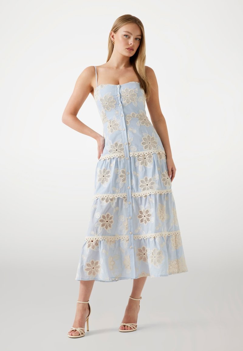Guess - BESTICKTES MIT BLUMENMUSTER - Shirt dress - himmelblau, Enlarge