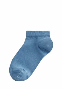 Blauer Knöchelsocke aus glattem, dehnbarem Material mit einem gerippten Bündchen, abgerundetem Zeh und nahtloser Verarbeitung für zusätzlichen Komfort.