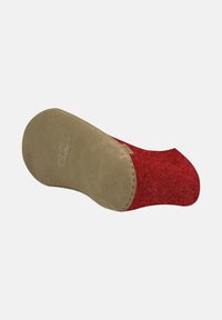 Sottopiede in feltro rosso con una parte inferiore beige simile alla suede. I bordi presentano cuciture visibili, offrendo un aspetto accogliente e testurizzato.