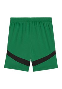 Grüne Sportshorts mit einem schwarzen Chevron-Streifenmuster. Hergestellt aus einem leichten, strukturierten Material und ausgestattet mit einem elastischen Bund für Komfort.