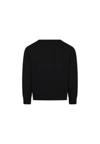 Felpa nera con un design semplice, caratterizzata da un collo rotondo, polsini a coste e orlo cropped, realizzata in un morbido tessuto con finitura opaca.