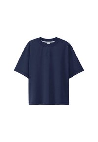 Marineblaue Kurzarm-T-Shirt aus weicher Baumwolle, mit Rundhalsausschnitt und lässigem Schnitt. Dezente Logostickerei auf der Brust.
