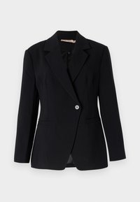 Svart blazer med notched lapels, enkel knappelukking, to frontlommer og glatt tekstur. Skreddersydd passform med lange ermer.