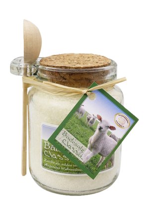 BADESALZ BADEZUSATZ SCHAFMILCH CLASSIC GLAS MIT HOLZLÖFFEL 300 G - Flüssigseife