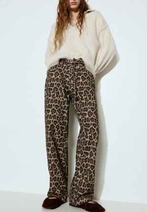 LEOPARD PRINT WITH DRAWSTRING - Straight leg -farkut - brown