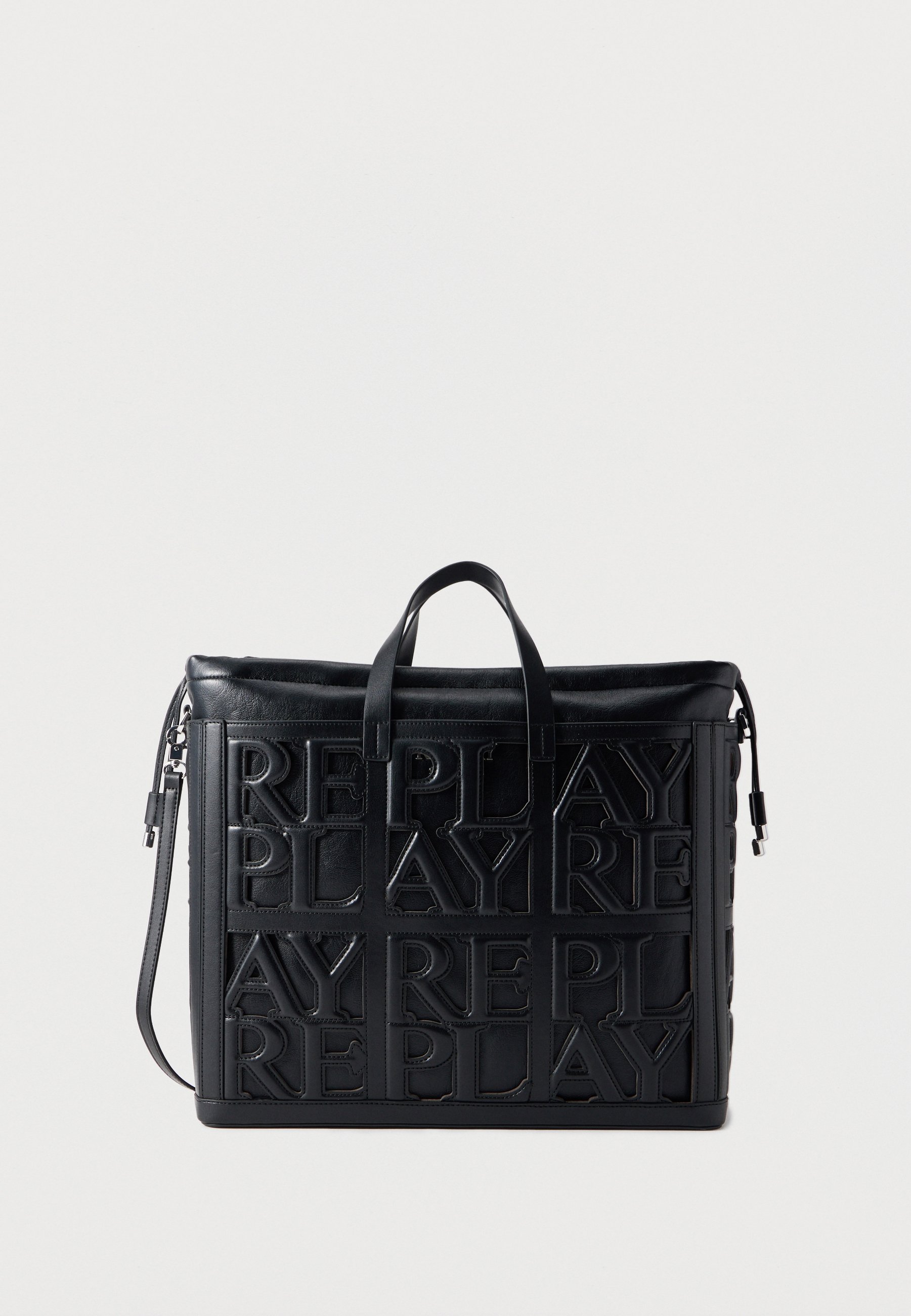 Replay LOGO CUTOUT TOTE BAG - Tote bag - black/cambridge brown