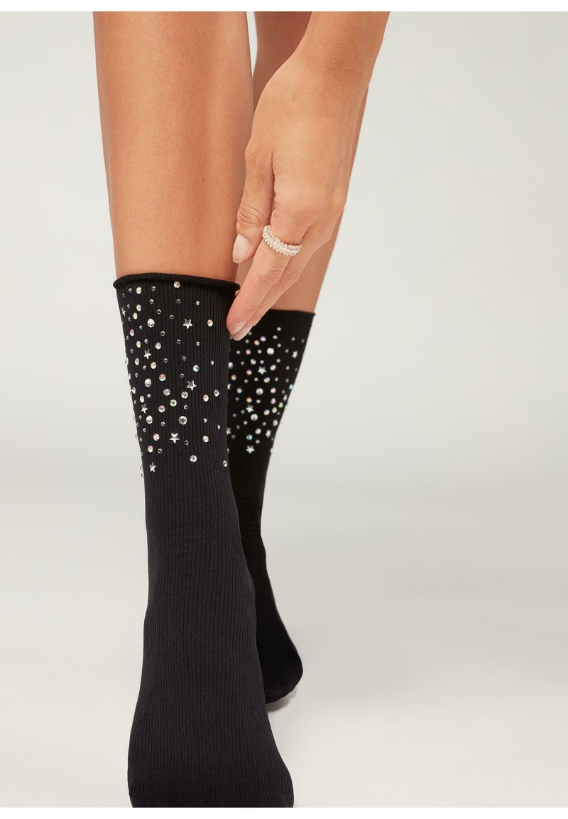Calzedonia BLICKDICHTE KURZE MIT STEIN Socks coste appl strass nero