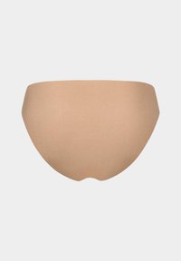Beige naadloze hipster onderbroek met een zachte textuur en een lage taille, met een minimalistisch silhouet zonder zichtbare naden.