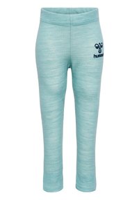 Ljusblå leggings i strukturerad tyg med elastisk midja. Har en liten marinblå logotyp på vänster sida.