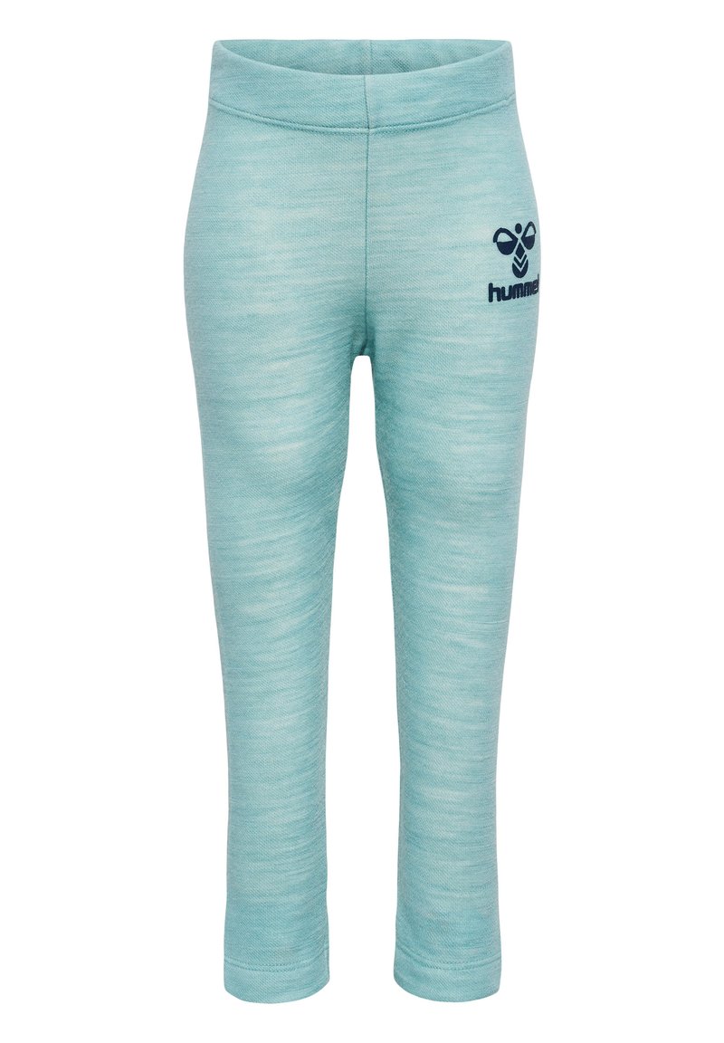 Ljusblå leggings i strukturerad tyg med elastisk midja. Har en liten marinblå logotyp på vänster sida.