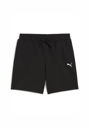 Shorts casual neri con fascia elastica in vita, coulisse, tasche laterali e piccolo logo Puma bianco sulla gamba sinistra.