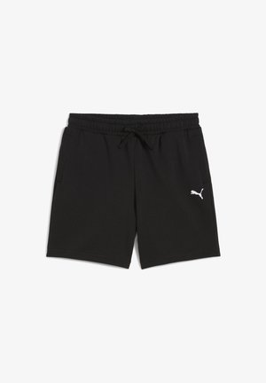 Shorts décontractés noirs avec taille élastique, cordon de serrage, poches latérales et petit logo Puma blanc sur la jambe gauche.