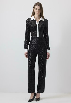 FRONT BLASP SEQUIN DETAILED OVERALLS - Jumpsuit - black