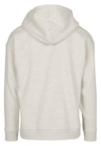 Felpa con cappuccio di colore grigio chiaro, realizzata in materiale morbido. Presenta una vestibilità comoda, polsini a costine e un dettaglio di cucitura sul retro. Design minimalista.