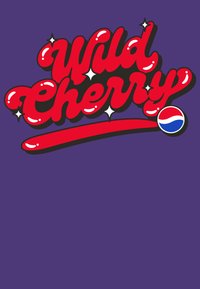 Testo "Wild Cherry" rosso in grassetto con riflessi bianchi e brillanti su uno sfondo viola, accompagnato dal logo Pepsi.