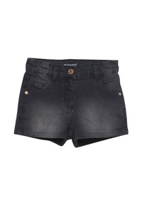 Jeanshorts i mørk vask med fem lommer, lukking med bronseknapp og sømdetaljer langs kanten. Glatt tekstur, tettsittende snitt.