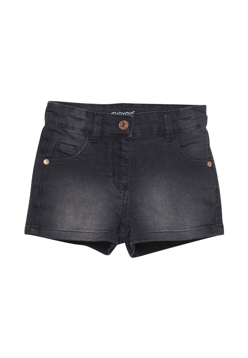 Jeanshorts i mørk vask med fem lommer, lukking med bronseknapp og sømdetaljer langs kanten. Glatt tekstur, tettsittende snitt.
