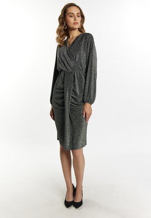 MIT GLANZGARN - Jerseykleid - silber/schwarz