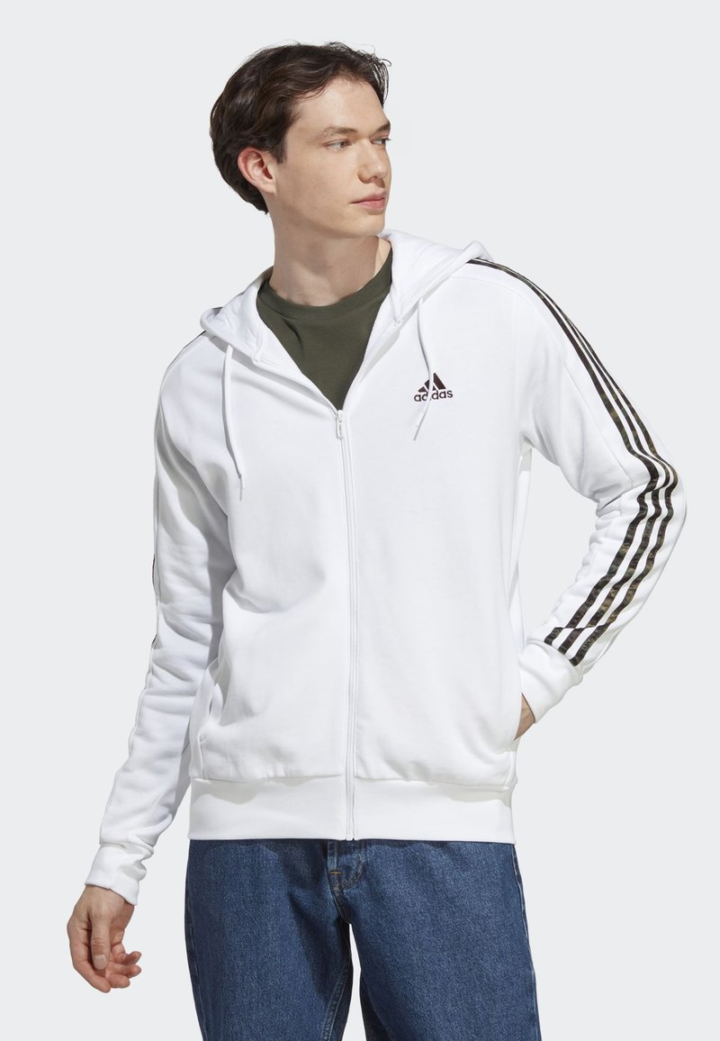 adidas Sportswear ESSENTIALS 3-STRIPES FULL-ZIP - Sweat zippé - white olive strata