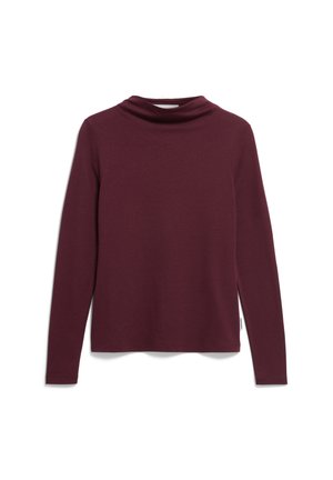 Bordeaux lange mouw top met een collet design. Gemaakt van een zachte, gladde stof, met een slim fit en zijsplitten nabij de zoom.